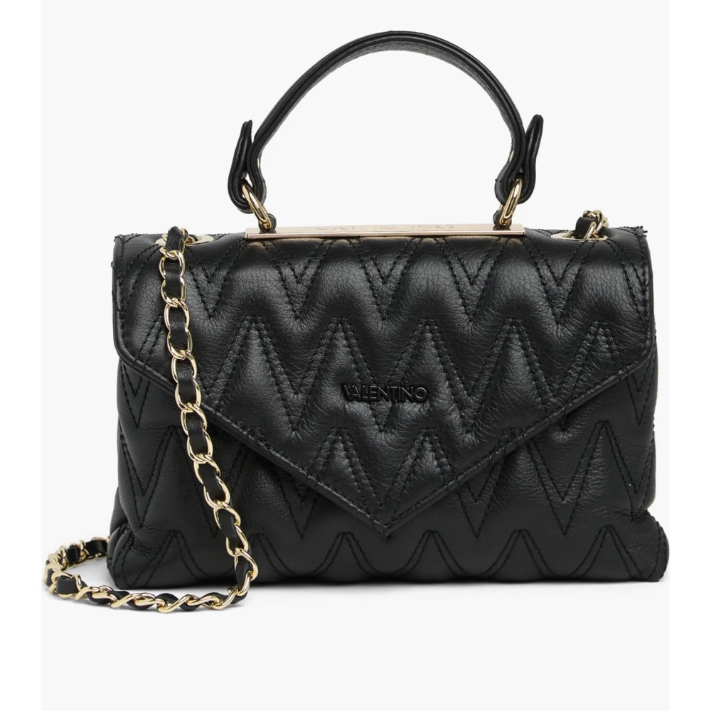 Valentino Black Lynn Logo Plate Quilted Crossbody handbag